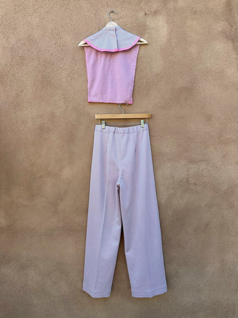 Pink Houndstooth Double Knit Poly Trousers with Dickey