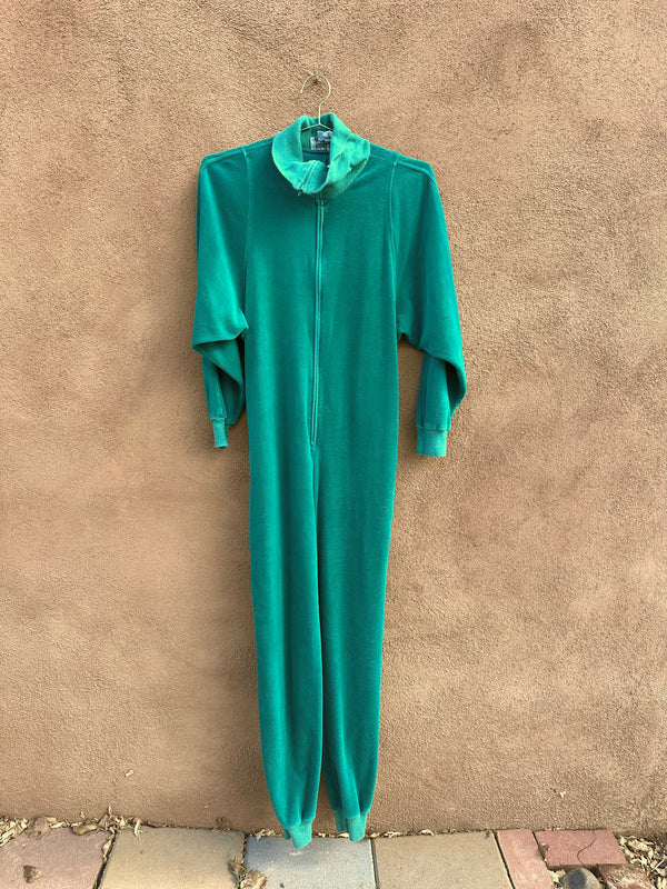 '80's Green Velour Jumpsuit with Belt