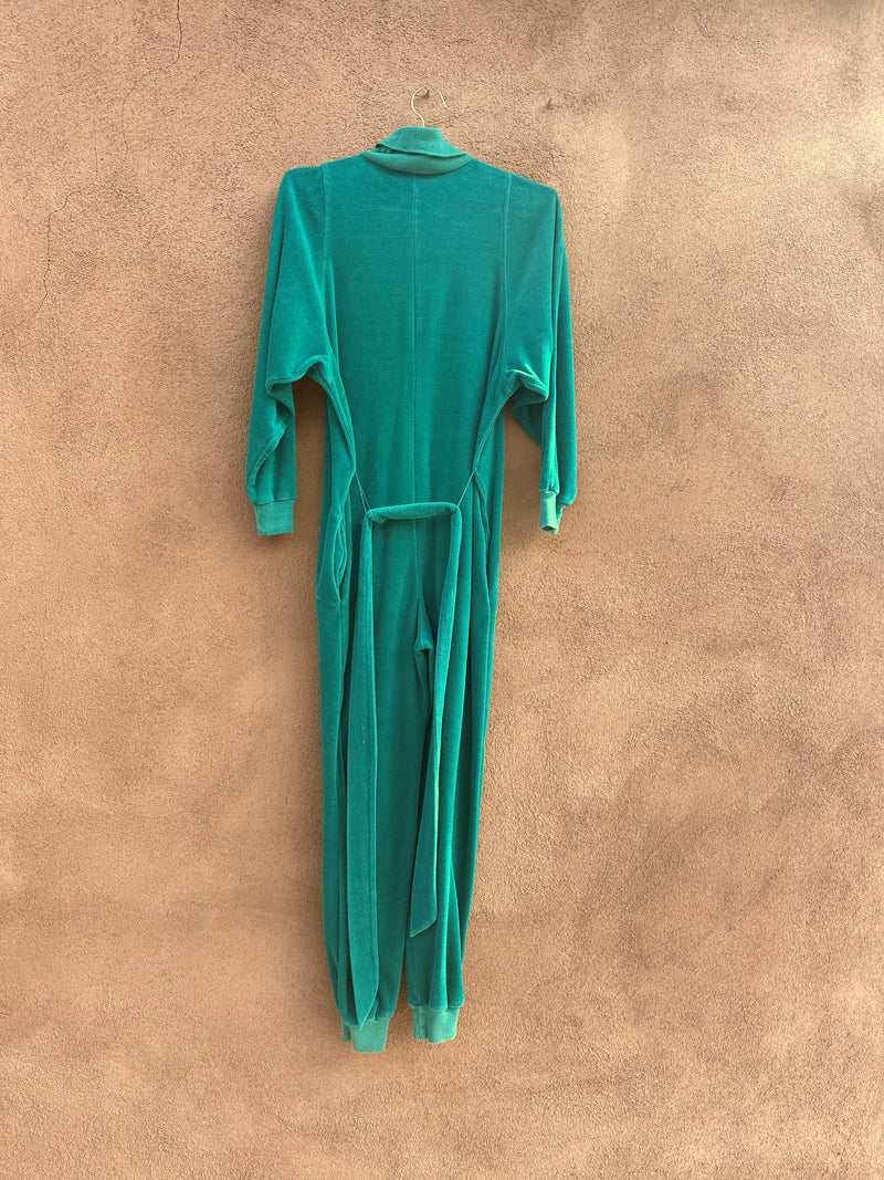 '80's Green Velour Jumpsuit with Belt