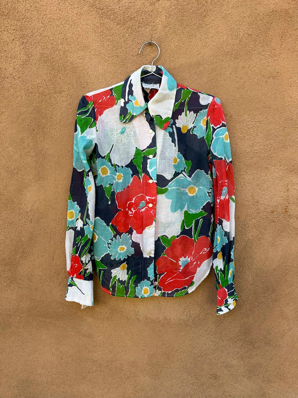Sheer 1960's Patty Woodard Floral Blouse