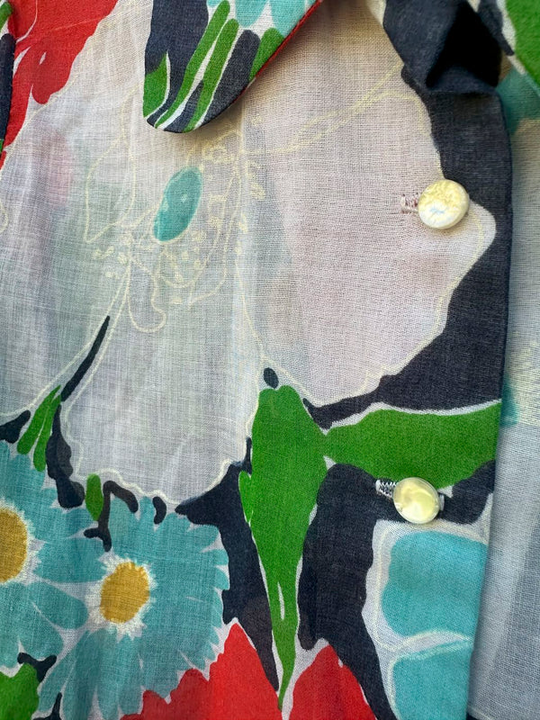 Sheer 1960's Patty Woodard Floral Blouse