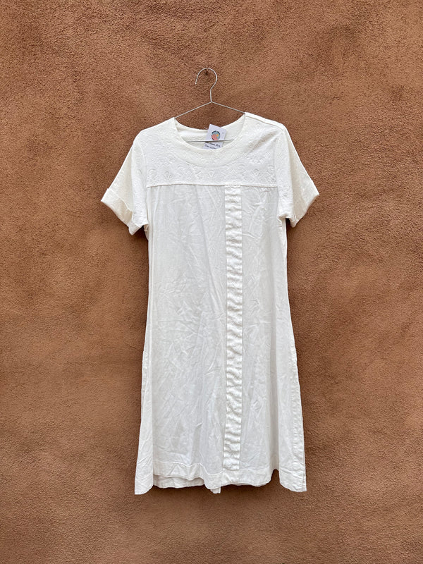 Short Sleeve White Dress with Matelasse