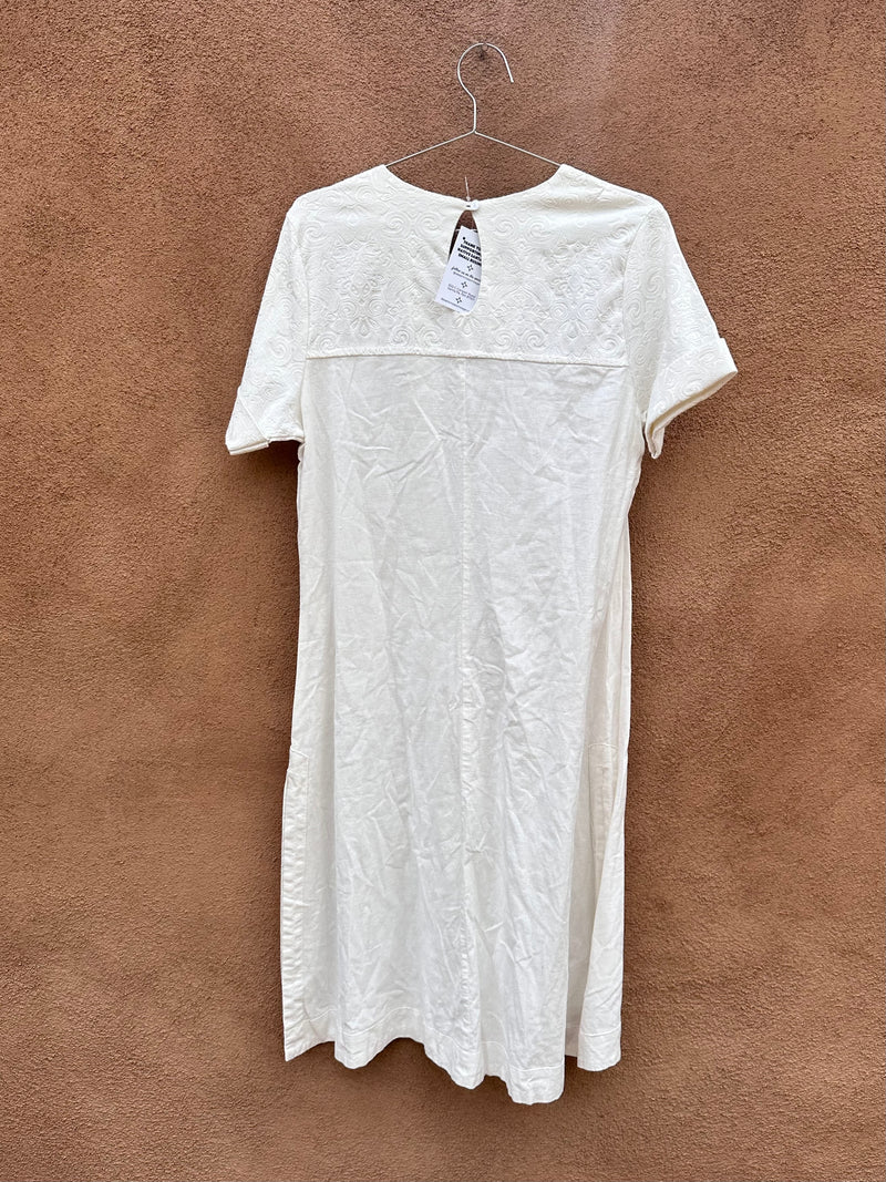 Short Sleeve White Dress with Matelasse