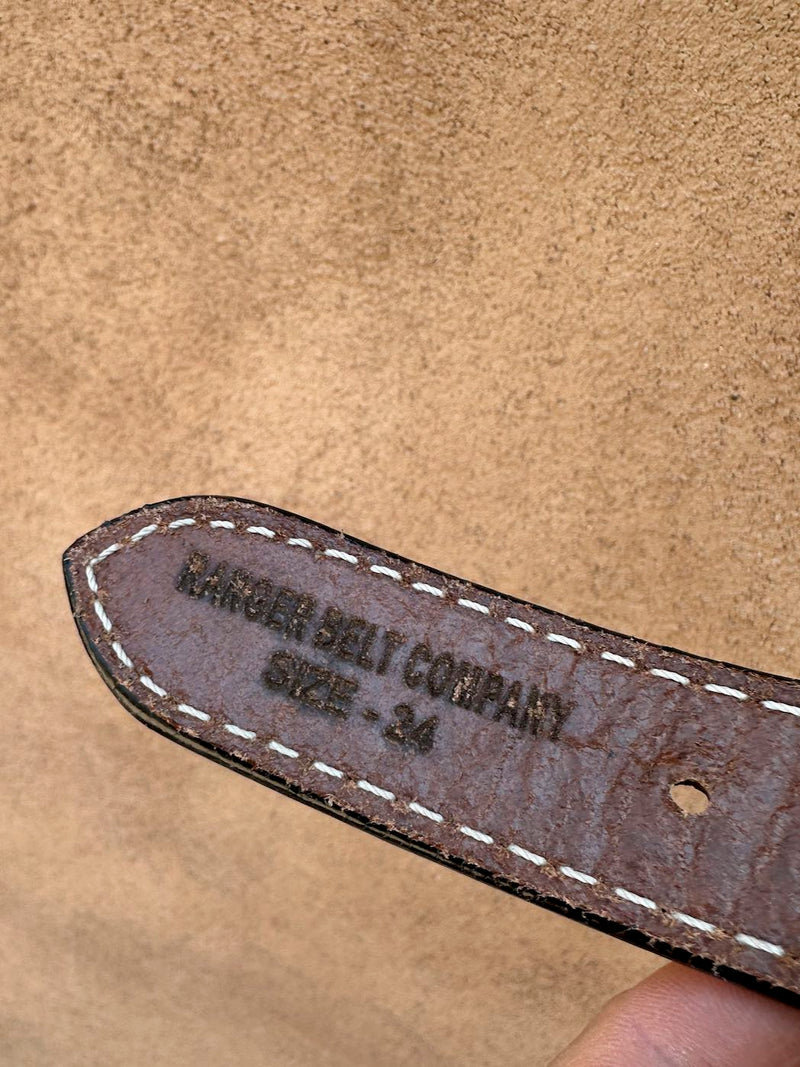 Kids Tooled Leather Belt with Horsehide Crosses