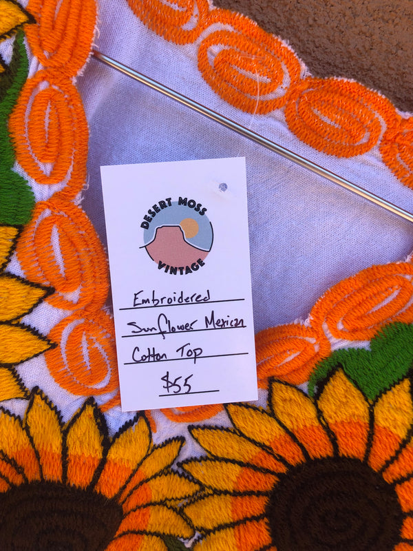 Embroidered Sunflower Mexican Cotton Top