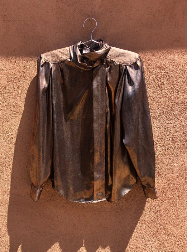 Shimmery Copper 1980's Blouse with Amazing Shoulders