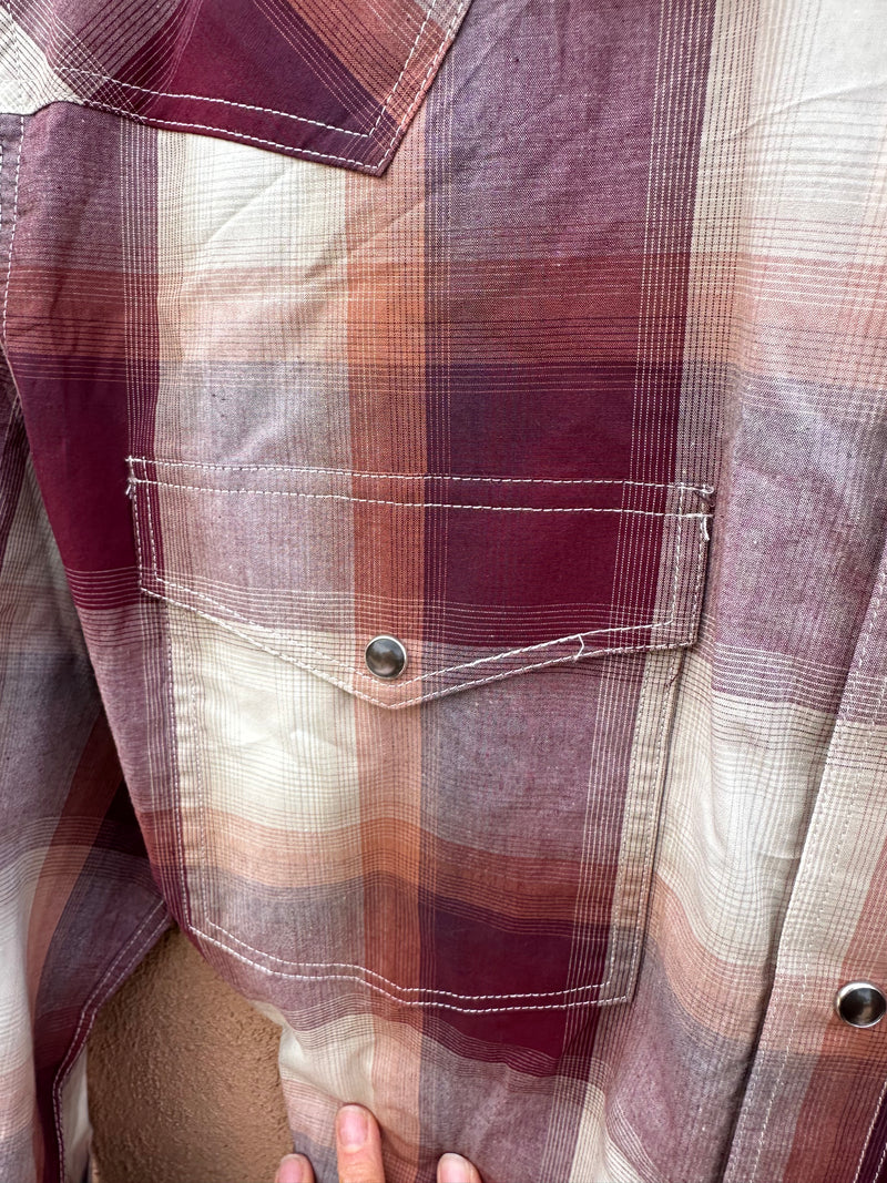 Maroon & Tan Plaid Roper Western Shirt