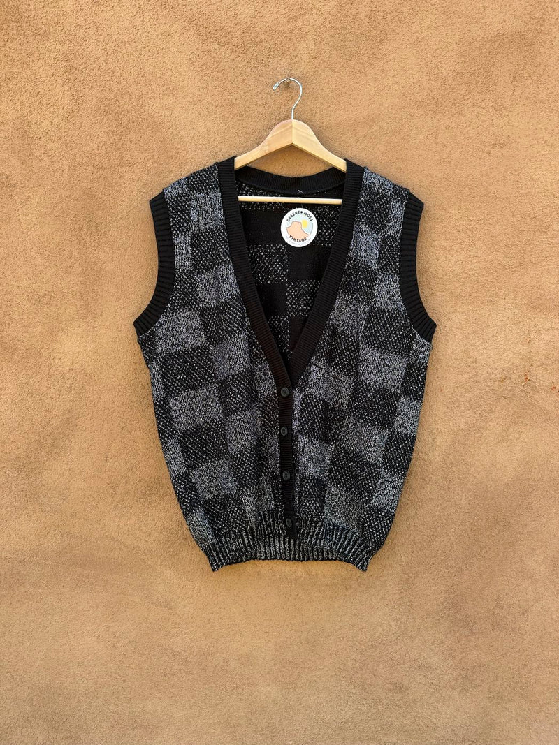 Sparkle Check Cardigan Sweater Vest