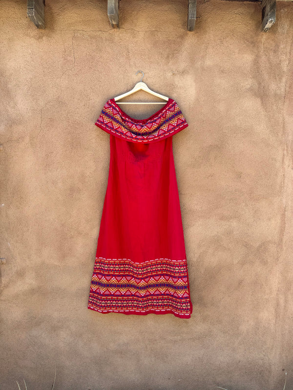 1970's Red Mexican Dress, Cotton