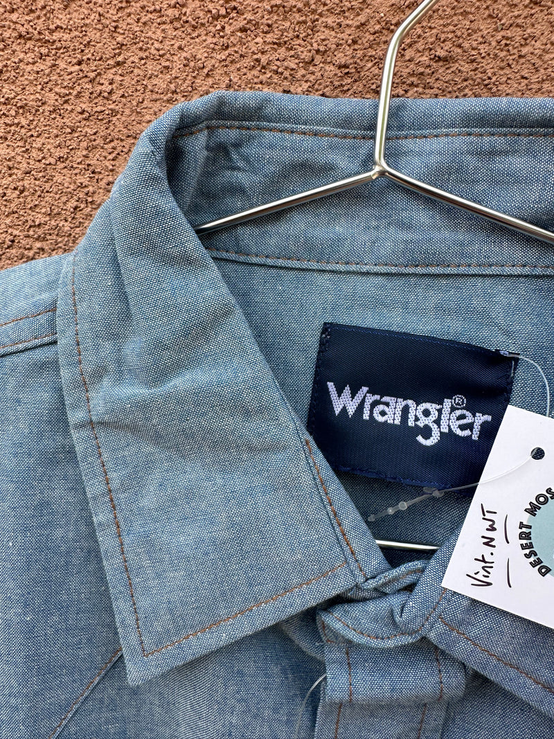 Blue Denim Wrangler Pearl Snap Western Shirt - 16 1/2 x 33