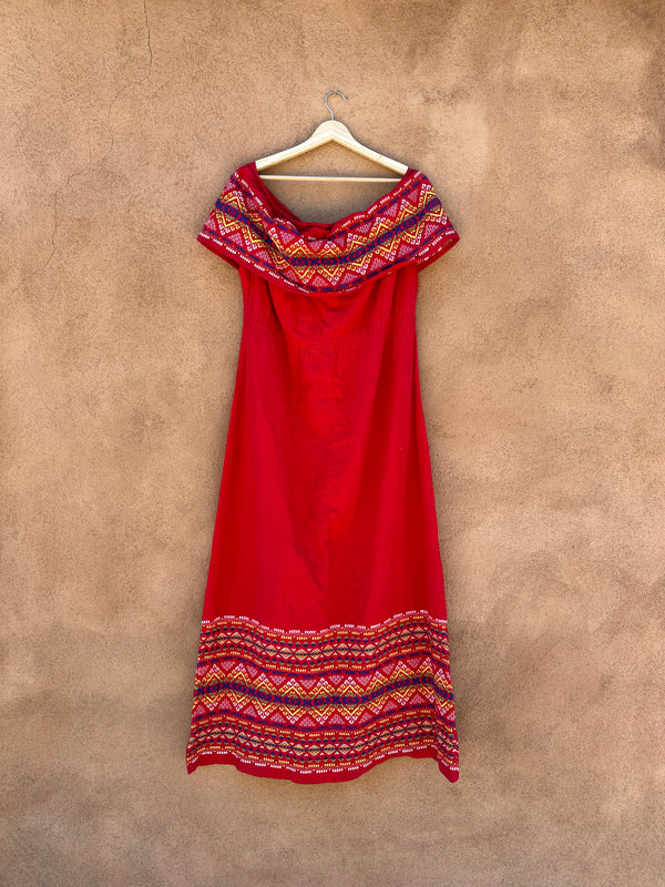 1970's Red Mexican Dress, Cotton