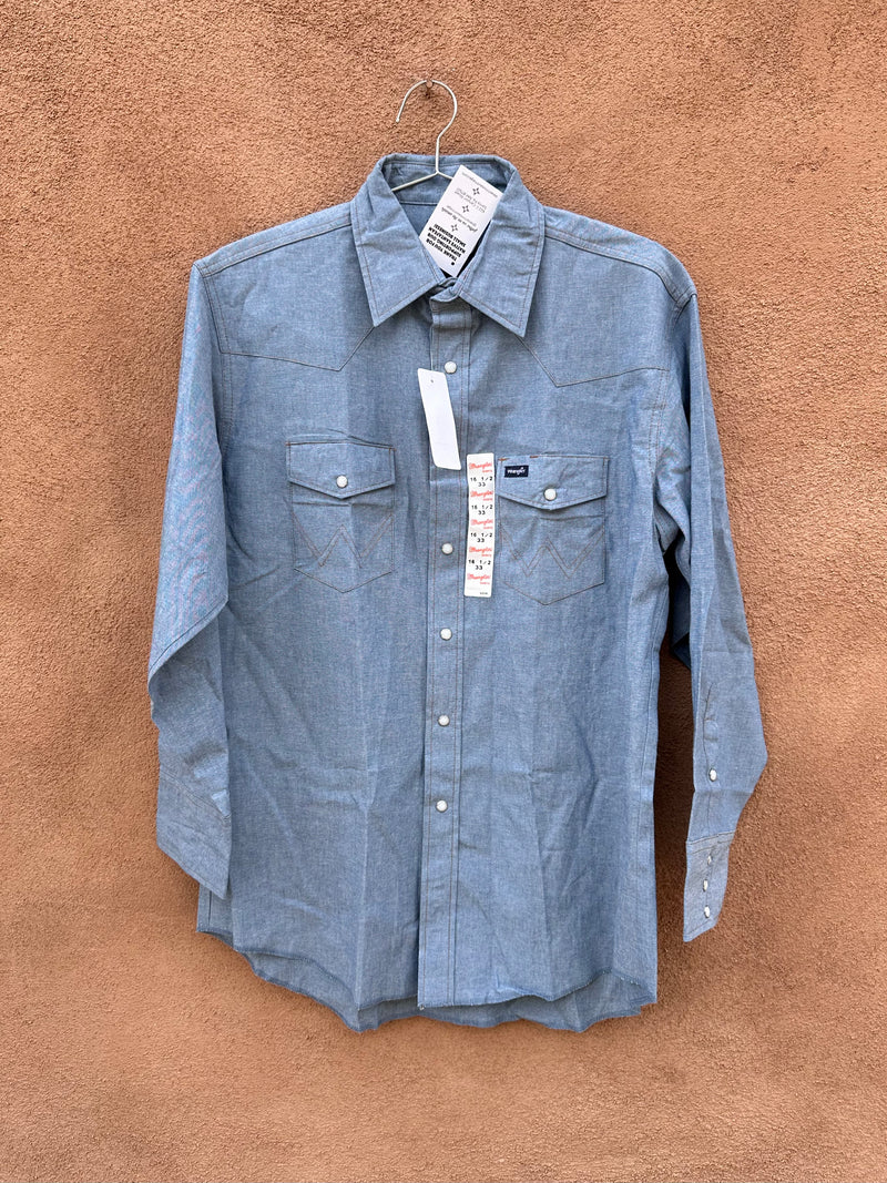 Blue Denim Wrangler Pearl Snap Western Shirt - 16 1/2 x 33