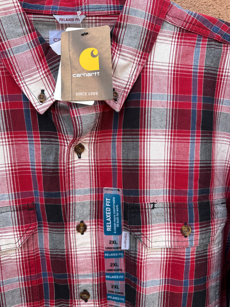 2XL Red/Blue Plaid Carhartt Relaxed Fit Shirt