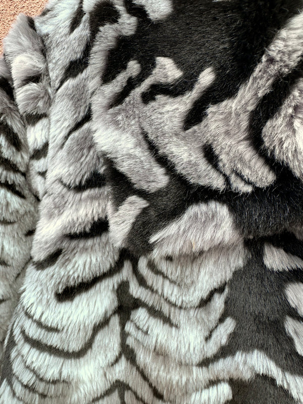 Black & Gray Tiger Stripe Faux Fur Jacket