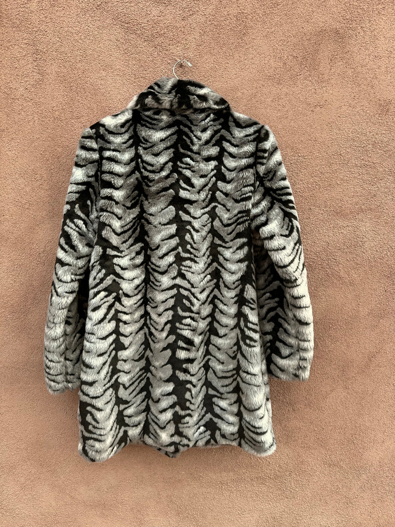 Black & Gray Tiger Stripe Faux Fur Jacket