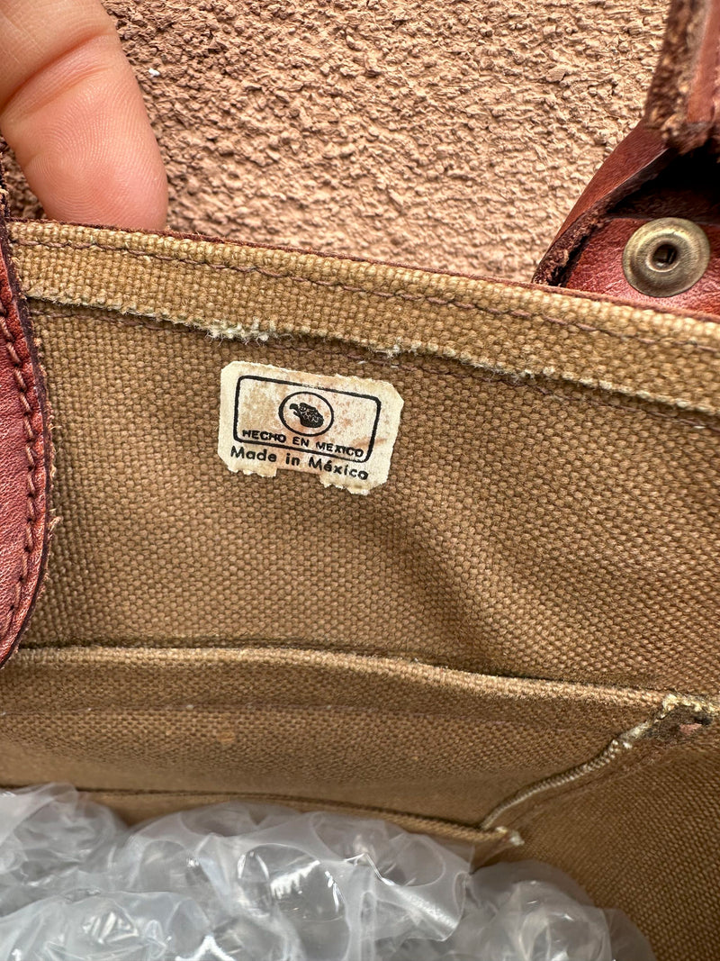 1970's Canvas and Tooled Leather Tote with Zip Pocket