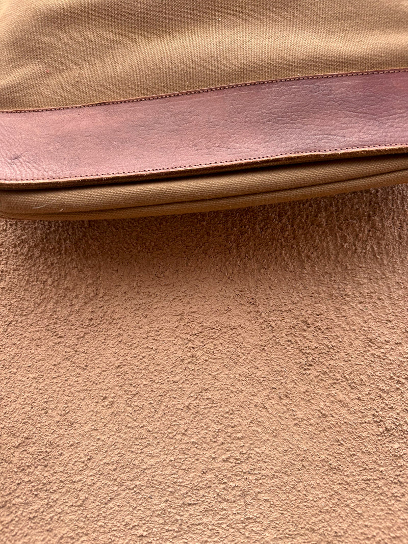 1970's Canvas and Tooled Leather Tote with Zip Pocket
