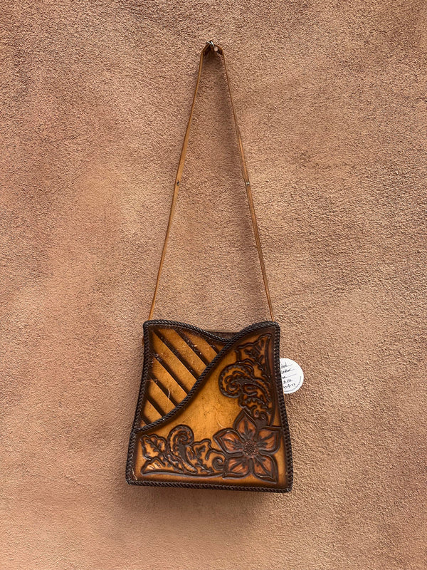 1960's Hand Tooled Leather Purse - as is