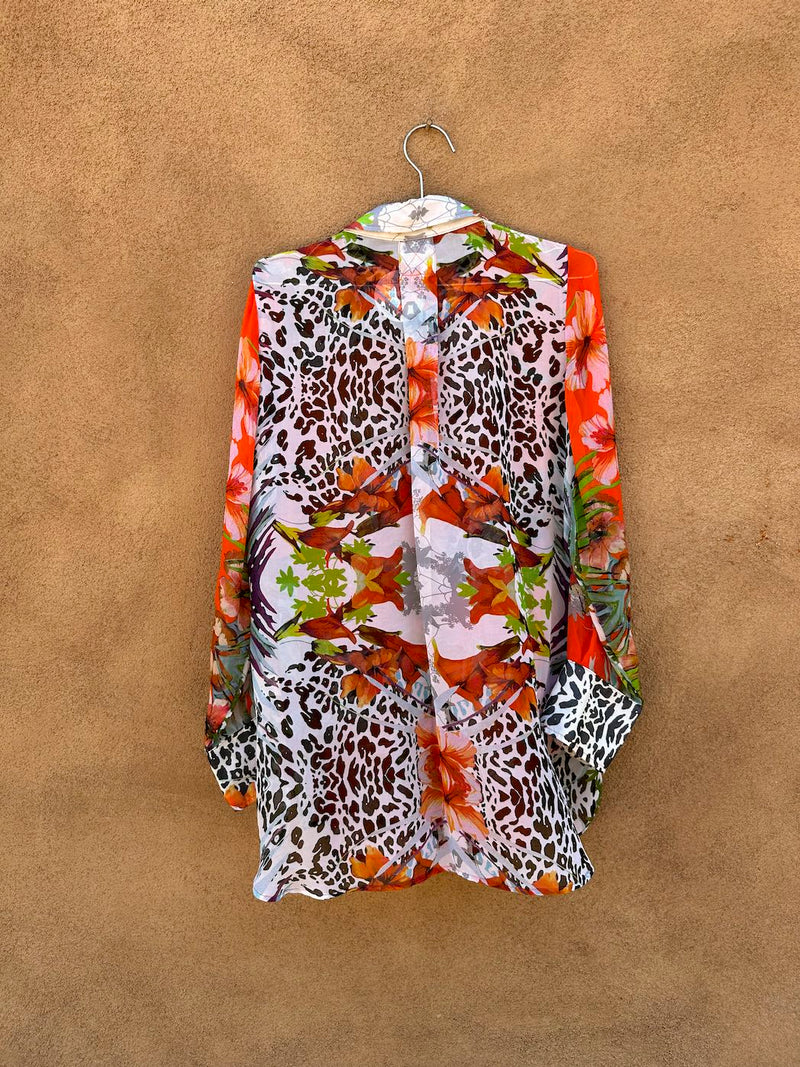 90's Sheer Orange Floral Blouse by Gee Loretta