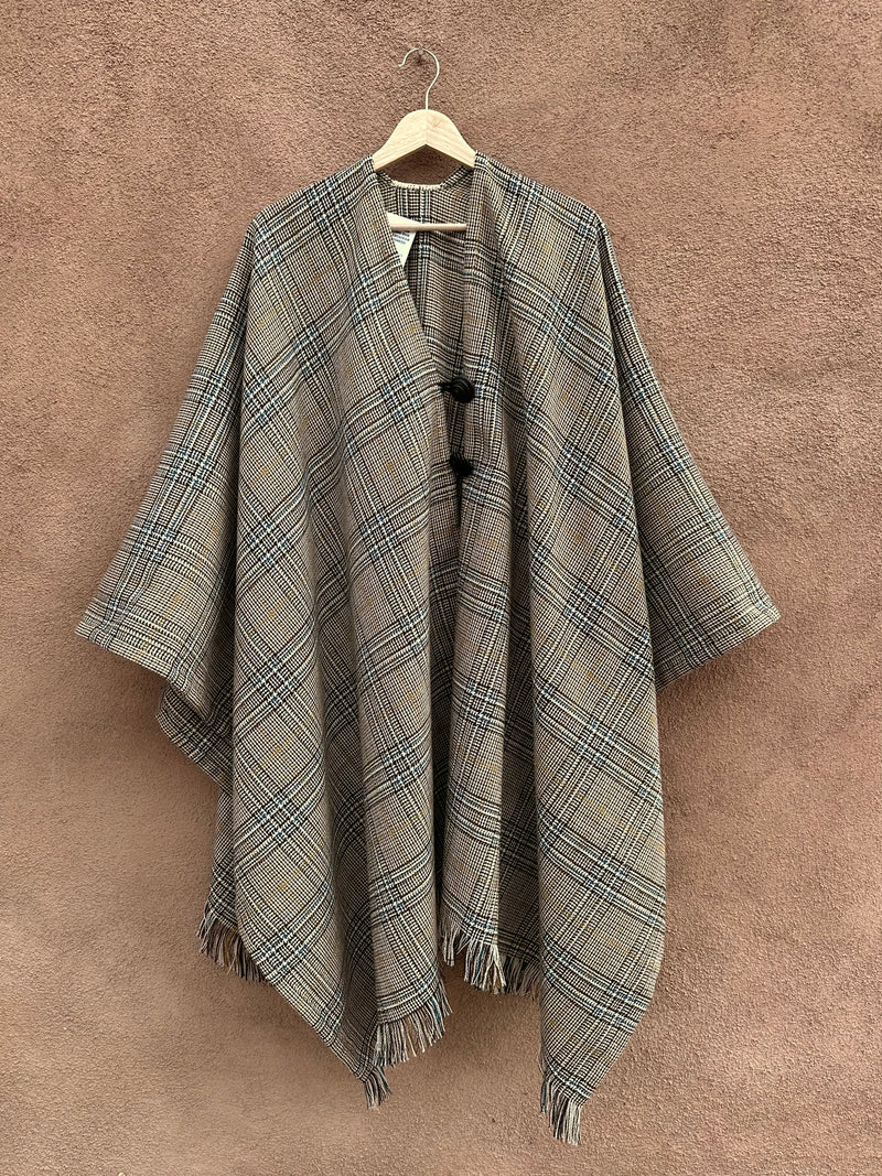 Plaid Poncho with Buttons