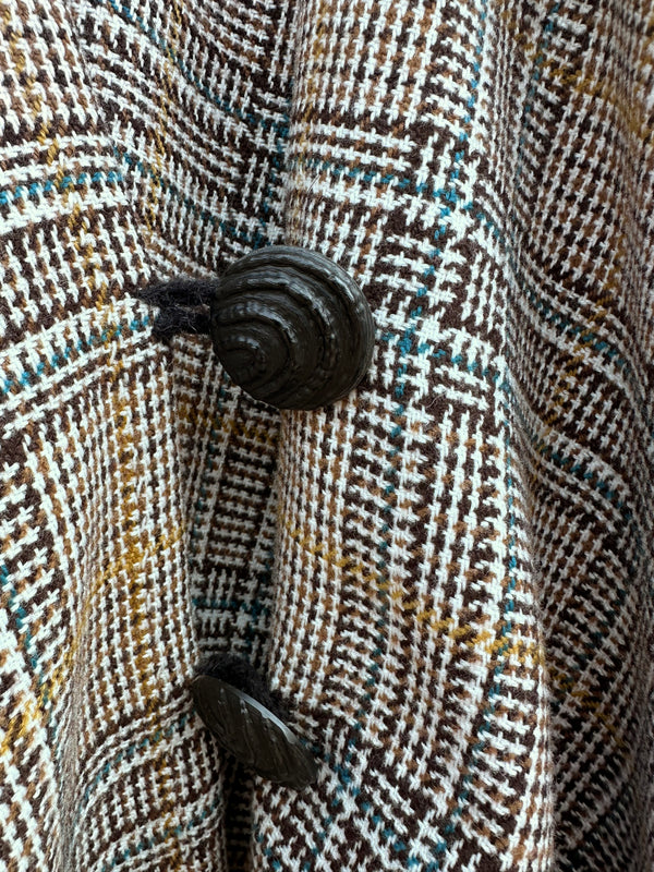 Plaid Poncho with Buttons