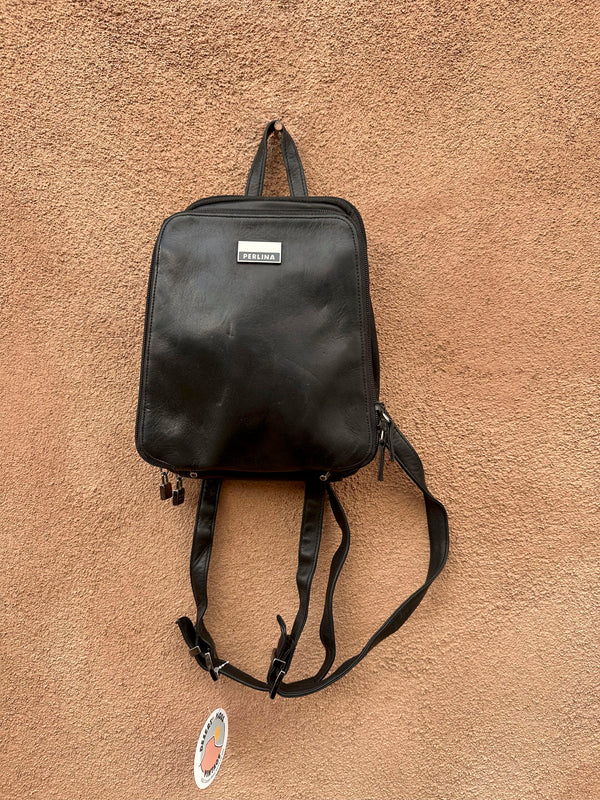 Black Leather Perlina Mini Backpack