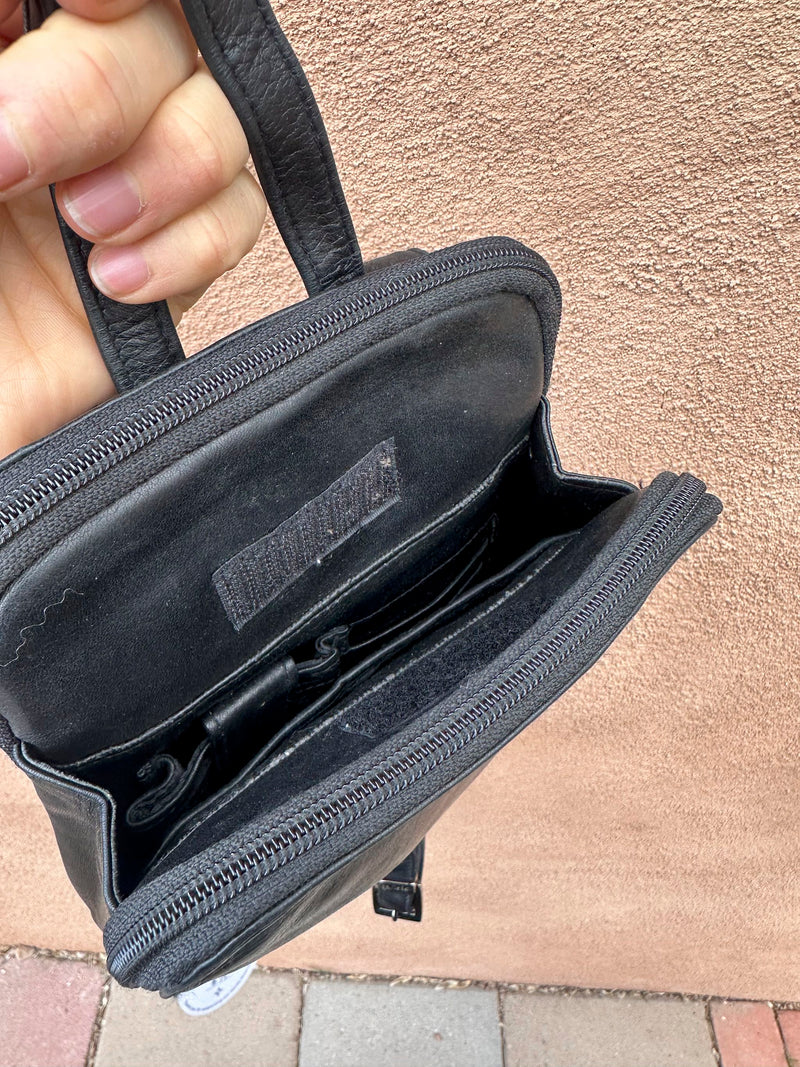 Black Leather Perlina Mini Backpack