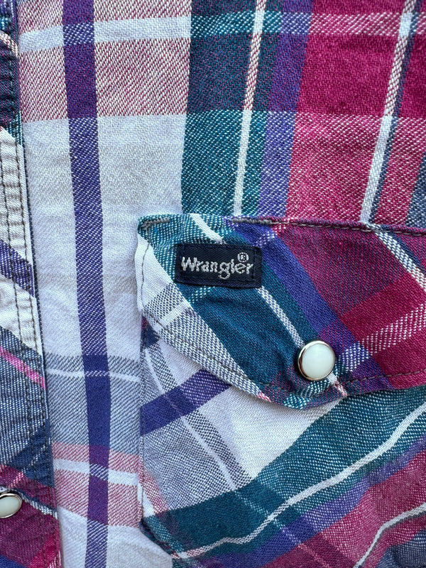 Pink/Teal/White Plaid Wrangler Western Flannel