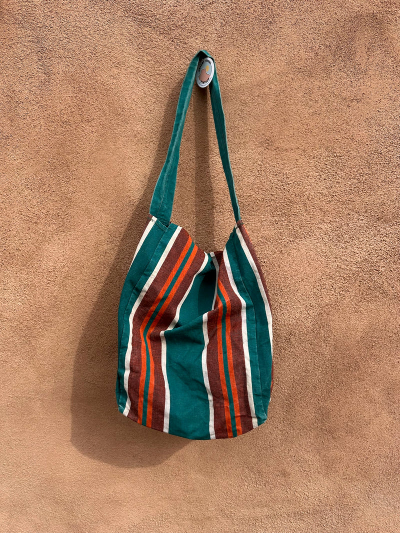 Large Striped Canvas Button Bag