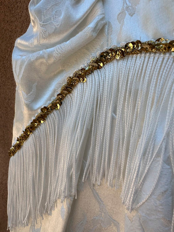 White Western Dress with Gold Sequins and Fringe