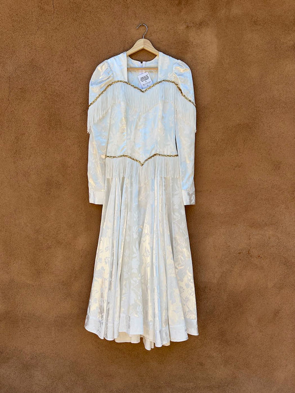 White Western Dress with Gold Sequins and Fringe