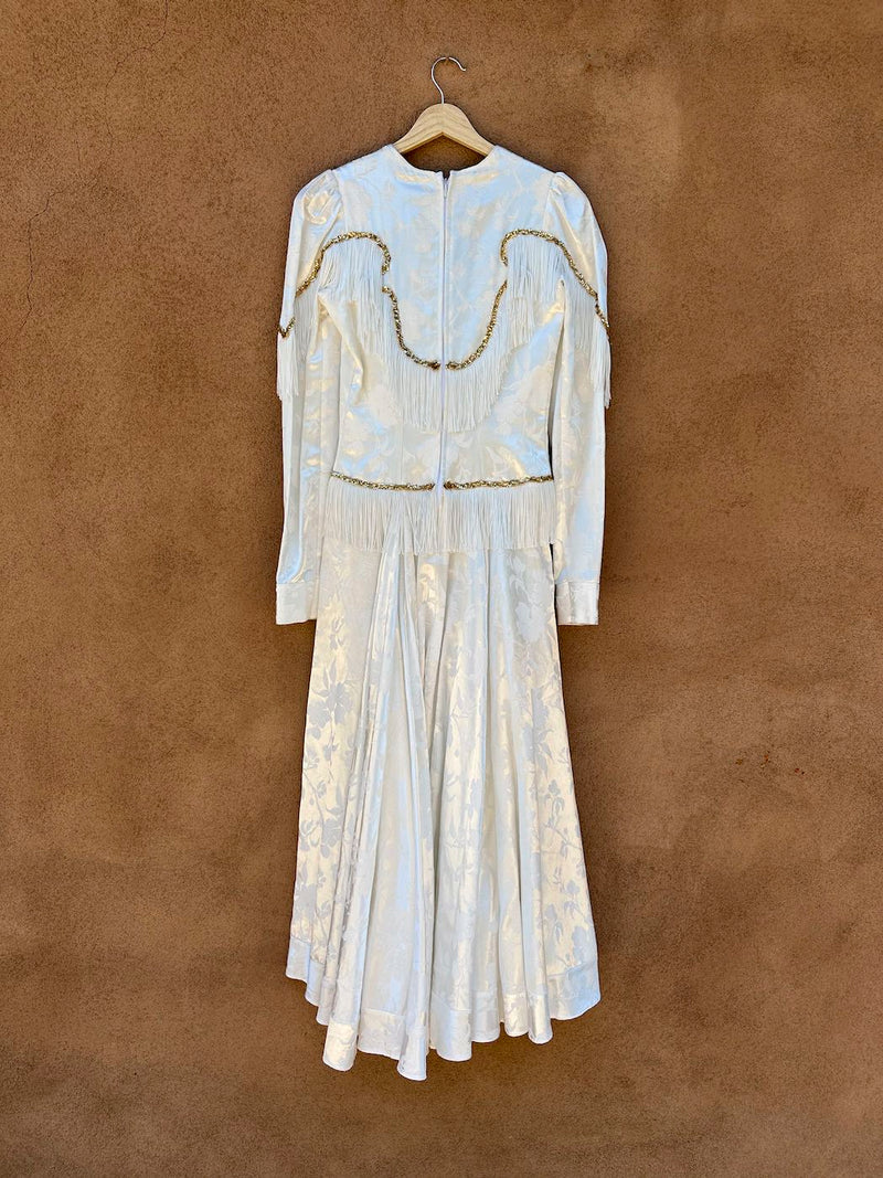 White Western Dress with Gold Sequins and Fringe