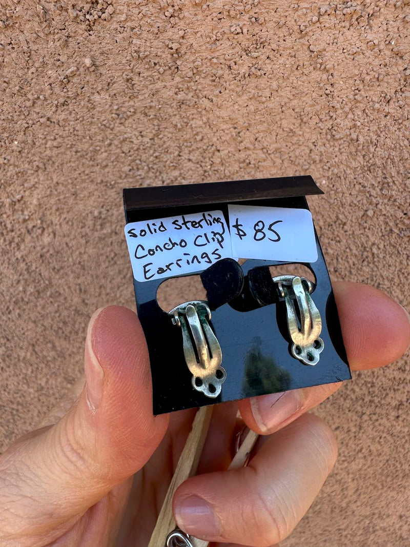 Solid Sterling Concho Clip On Earrings