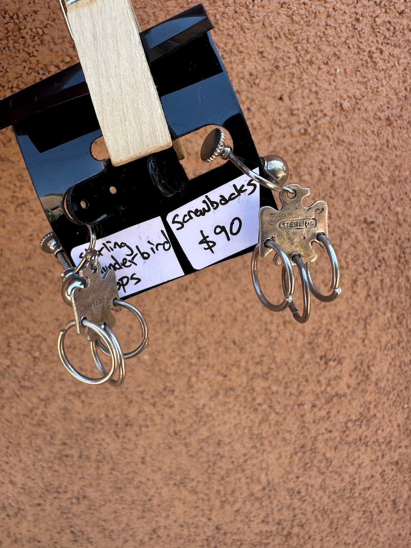 Sterling Thunderbird Hoops Screw Back Earrings