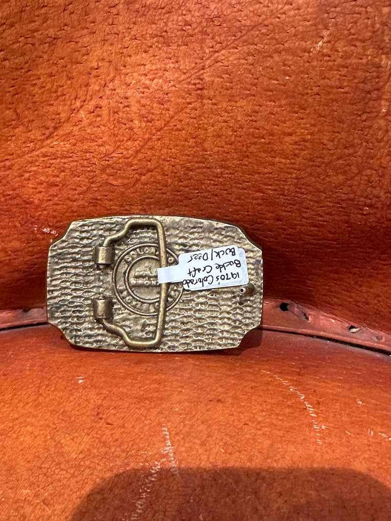 1970's Colorado Buckle Craft Belt Buckle with Buck/Deer and Turquoise Flake