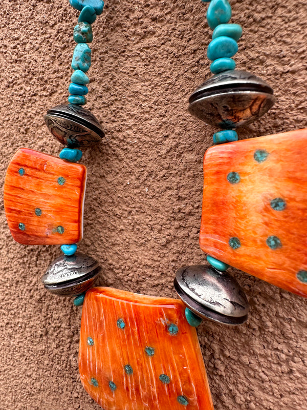 Betty Yellowhorse Spiny Oyster, Turquoise & Buffalo Nickel Necklace