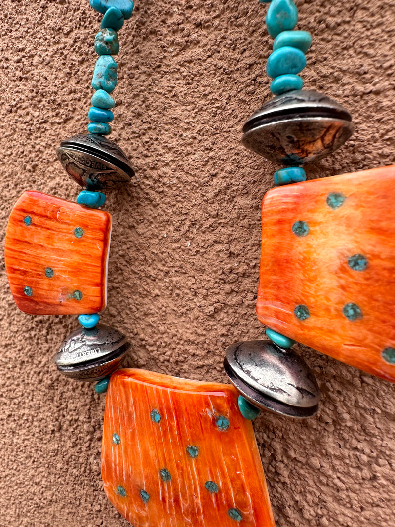 Betty Yellowhorse Spiny Oyster, Turquoise & Buffalo Nickel Necklace