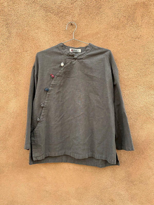 Gray Samue Knot Button Top - Cotton