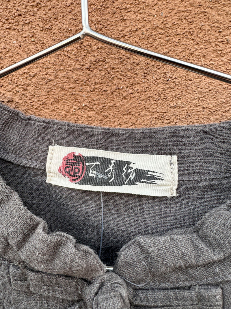 Gray Samue Knot Button Top - Cotton