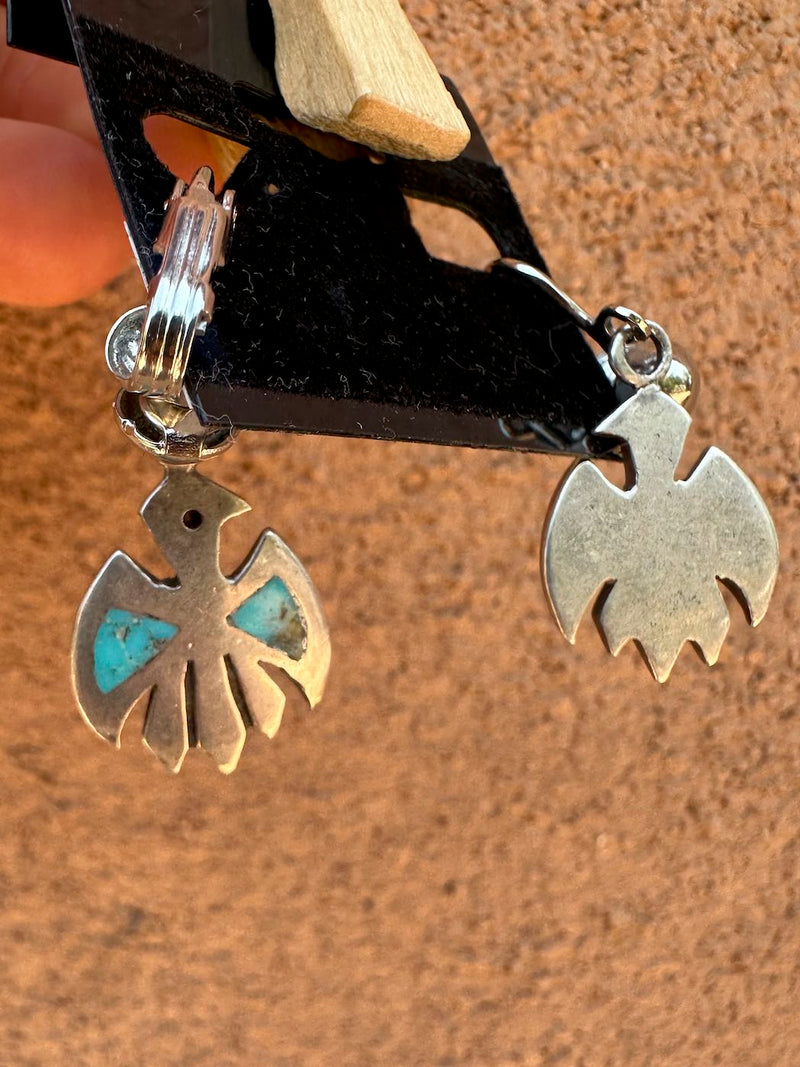 Sterling and Turquoise Thunderbird Clip On Earrings