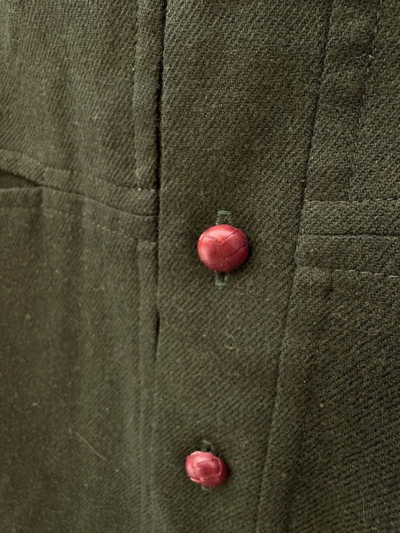 1960's IZOD Green Wool Shirt with Leather Buttons & Elbow Patches