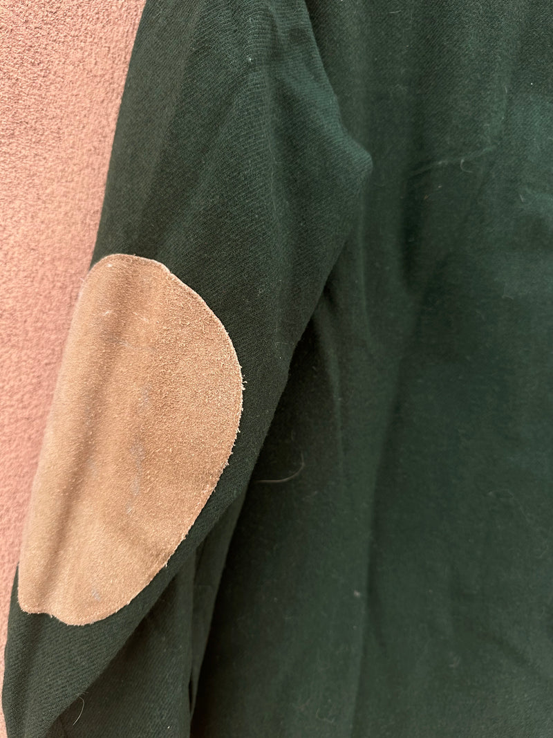 1960's IZOD Green Wool Shirt with Leather Buttons & Elbow Patches