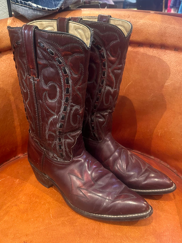Oxblood ACME Western Boots with Black Stitch - 10.5D