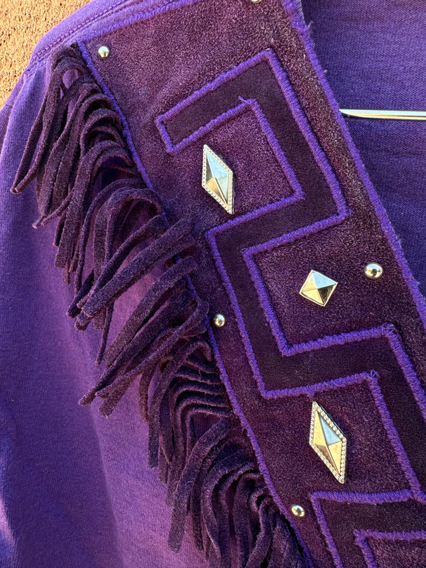 Purple Hang Ups T-shirt with Suede Fringe and Silver Beading