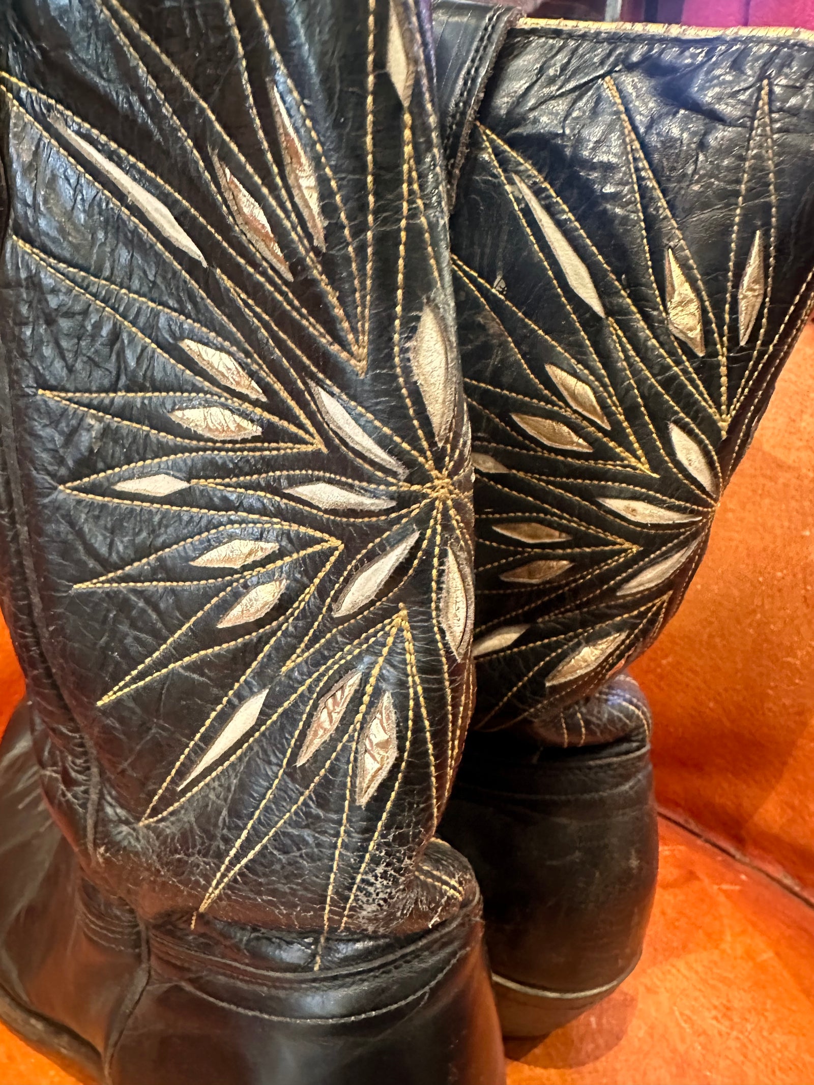 Vintage 60s Acme Sunburst Inlay Western Boots Men\'s 10 Cowboy Rockabilly Vintage ACME GOLD STARBURST RARE Cowboy Boots size 8.5 D  main image 3