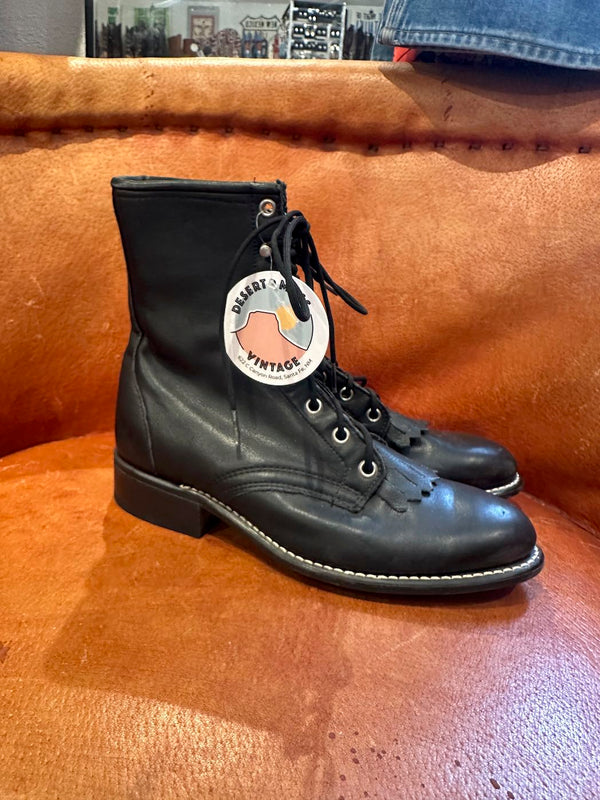 Black Leather Laredo Packer Boots, 7 1/2M