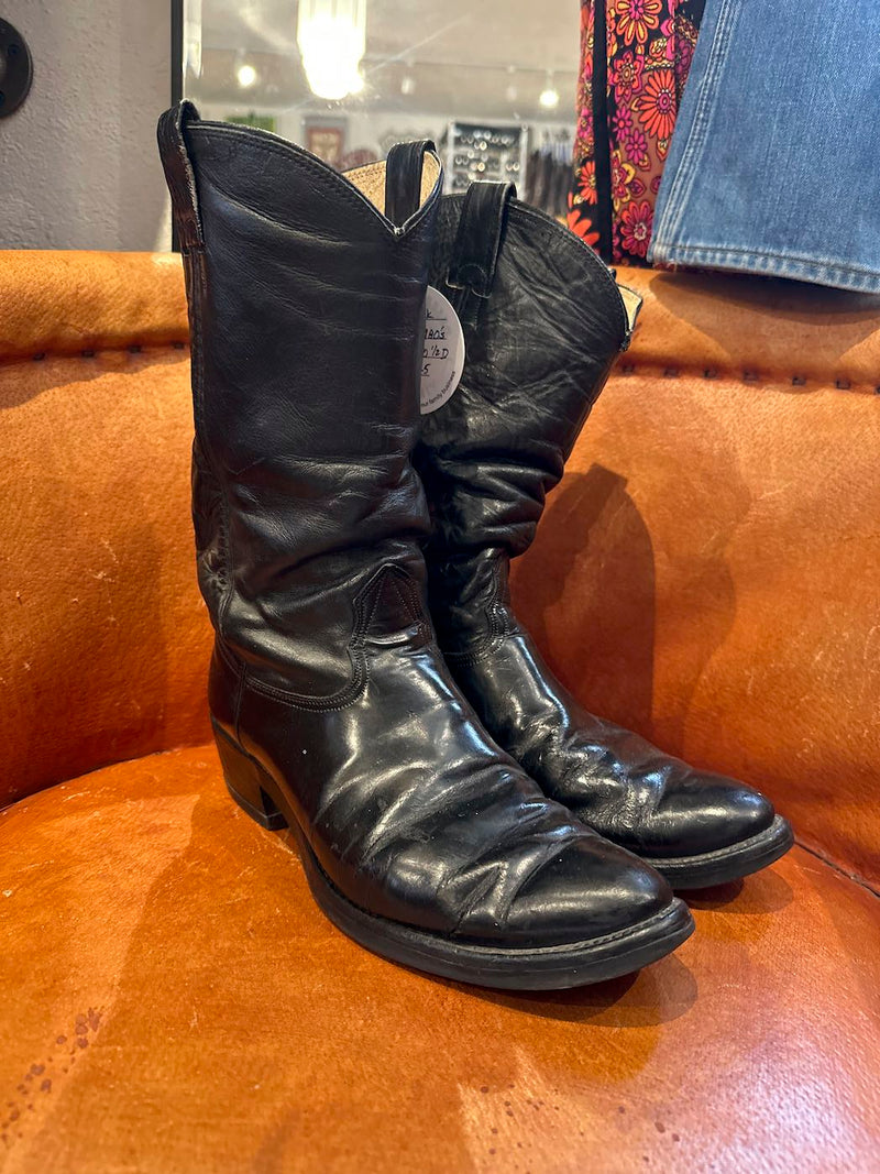 Soft Black Leather 1980's Boots, 10 1/2D