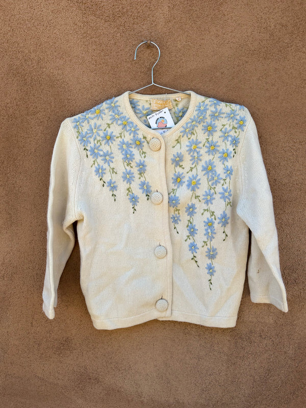 1950's Barbara Lee Wool Cardigan w/Floral Embroidery