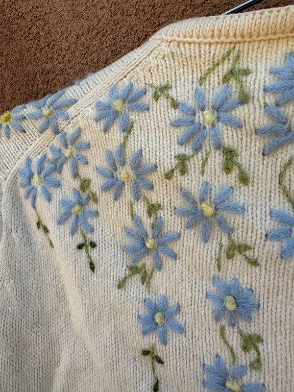 1950's Barbara Lee Wool Cardigan w/Floral Embroidery