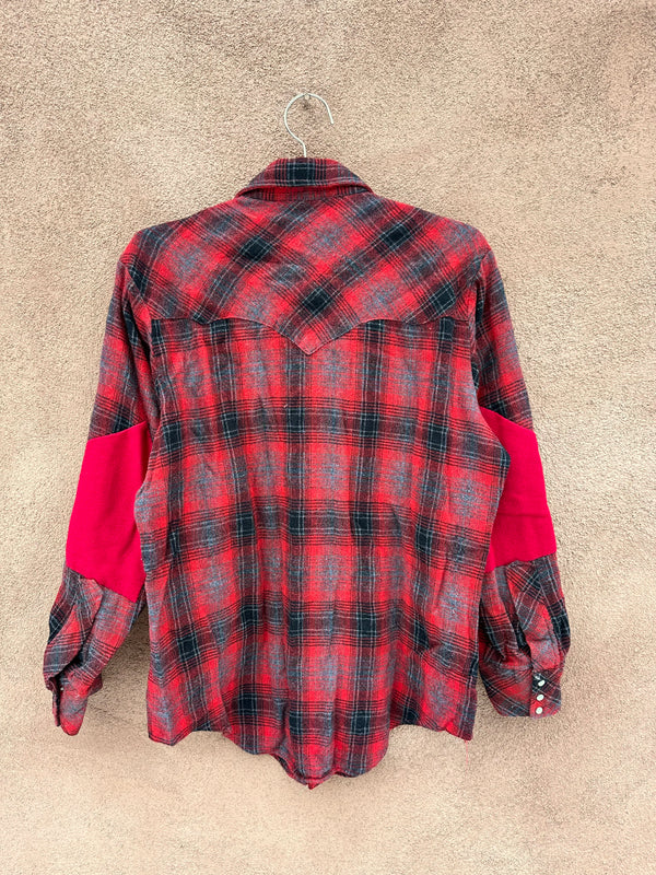 Red & Black Wool Shirt with Pearl Snap Buttons
